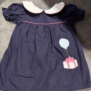 The Beaufort Bonnet Company Birthday Navy Dress with Balloon Appliqué 2T